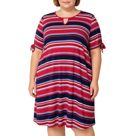 Westport Stripe Keyhole Front Tie-Knot Split Sleeves Dress Size Petite XL - Picture 1 of 9